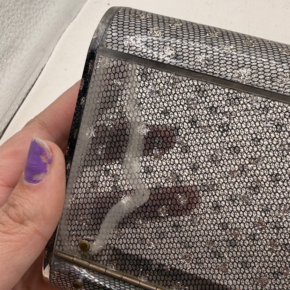 Vtg Wilardy Lucite Clutch Purse Clear Silver Confetti Acrylic 50s 60s Glitter - Picture 5 of 16